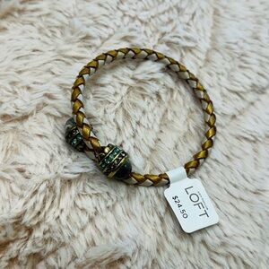 LOFT Gold and Green Braided Bracelet with Beads
